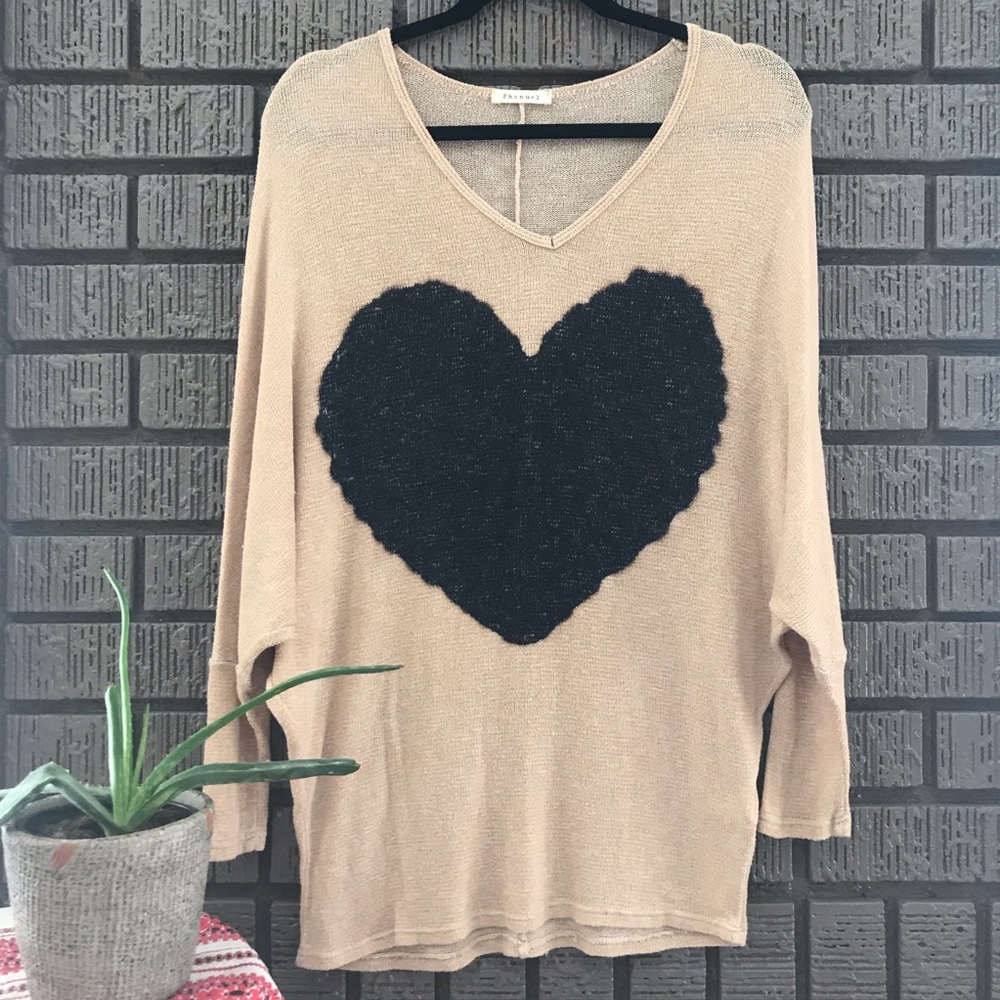 Phanuel • Tan Top with Black Heart Graphic Large